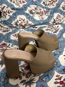 Beige Platform Block Heels
