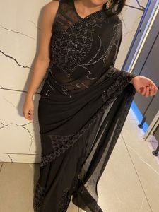 embellished stone studded Elegant Black Saree