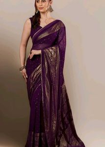 Elegant wine colour Georgette Saree Fully New