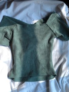 ribbed cross off shoulder top