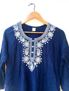 Elegant Navy Blue Embroidered Kurta