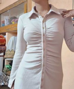 Ribbed Button-Down Shirt Dress