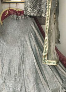 e Grey +green Lehenga