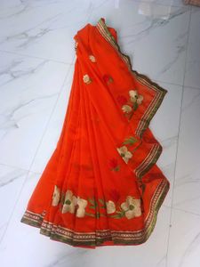 Orange Floral Saree
