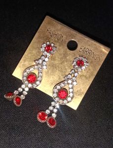 Red &amp; Silver Dangle Earrings