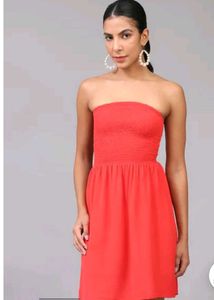 Chic Coral Strapless Dress with price tag
