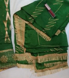Green Embroidered Kurta Set unstitched
