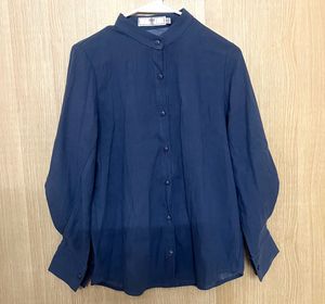 Chic Band Collar Button-Up Blouse