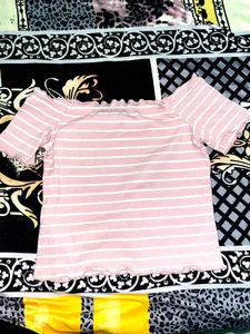 Pink Striped Off-the-Shoulder Top