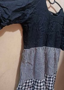 Black And White Cotton Short Dress