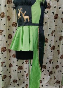 Unique Green & Black One Shoulder Top