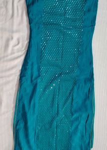 Women Teal Blue Sequence Chanderi Cotton Suit Set