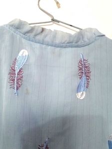 Feather Print Sheer Blouse