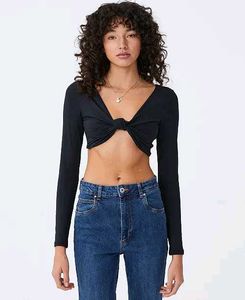 🖤Cotton:On Black Front-Knot Long Sleeve Crop