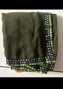 Mehandi And Yellow  Double  Color  Saree