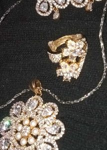 AD Diamond Earrings Fingure Ring Locket