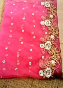 Pink Net Embroidered Dupatta