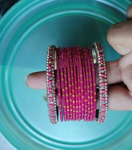 Pink & Silver Bangle Set