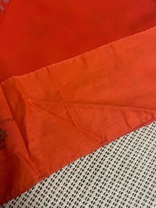 Orange Saree With Blue Shiny Embroidery