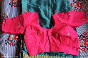 Teal and Pink Embroidered Saree