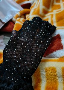 Black Fish Net Rhinestone Thigh-high Stockings