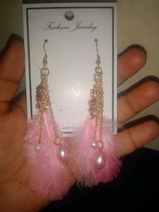 Pink Feather Dangle Earrings