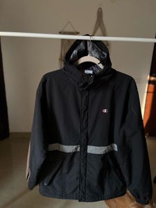 CHAMPION BLACK HOODED WINDBREAKER ZIPPER JACKET