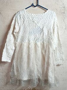 Trendy Fashion Ivory Textured Tunic Mini Dress