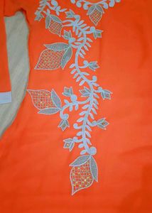 Embroidery Orange Kurti