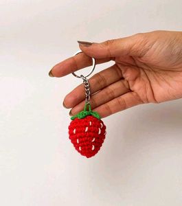Crochet Strawberry Keychain Red color