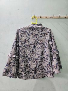 Floral Print Ruffle Sleeve Top
