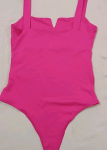 Shein Pink V-Cut Front Bodysuit