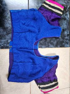 Blue Ombre Crepe Saree With Stitched Blouse