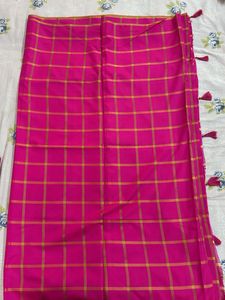Checkered Pink Saree