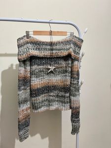 Chic Off-Shoulder Blue Knit Sweater