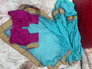 Elegant Blue &amp; Purple Saree