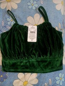 Green Velvet Crop Top