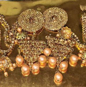 Golden Traditional Earrings with Pearl Drops