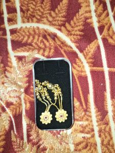 Gold Tone Floral Dangle Earrings