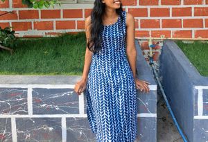 Blue &amp; White Printed Kurti Set