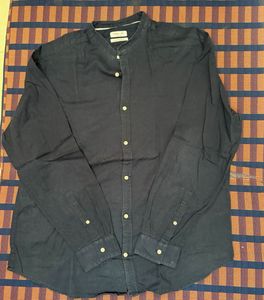 Navy Blue Mandarin Collar Shirt
