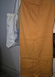 Mustard Ribbed Knit Skirt