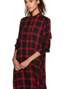 Red &amp; Black Plaid Shirt Dress