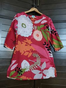 Women Red Cotton Floral Printed Kurta