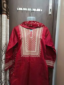Maroon Embroidered Kurta Set