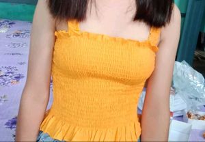 Yellow Smocked Crop Top