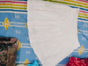 White Flared Skirt With Attached Shorts