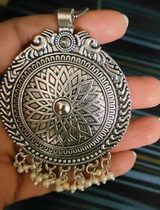 Silver Look Alike Pendant Necklace With Faux Pear