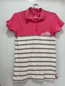 Pink Polo Collar Women Regular Fit T-Shirts