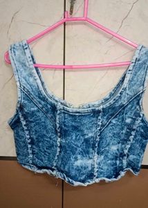 Denim Zip-Up Crop Top